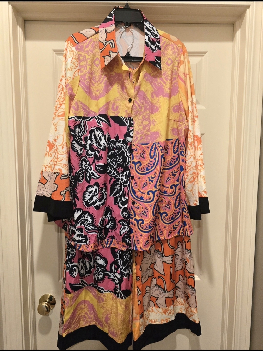 Multicolor Patchwork Paisley & Floral Button-Up Pants Set